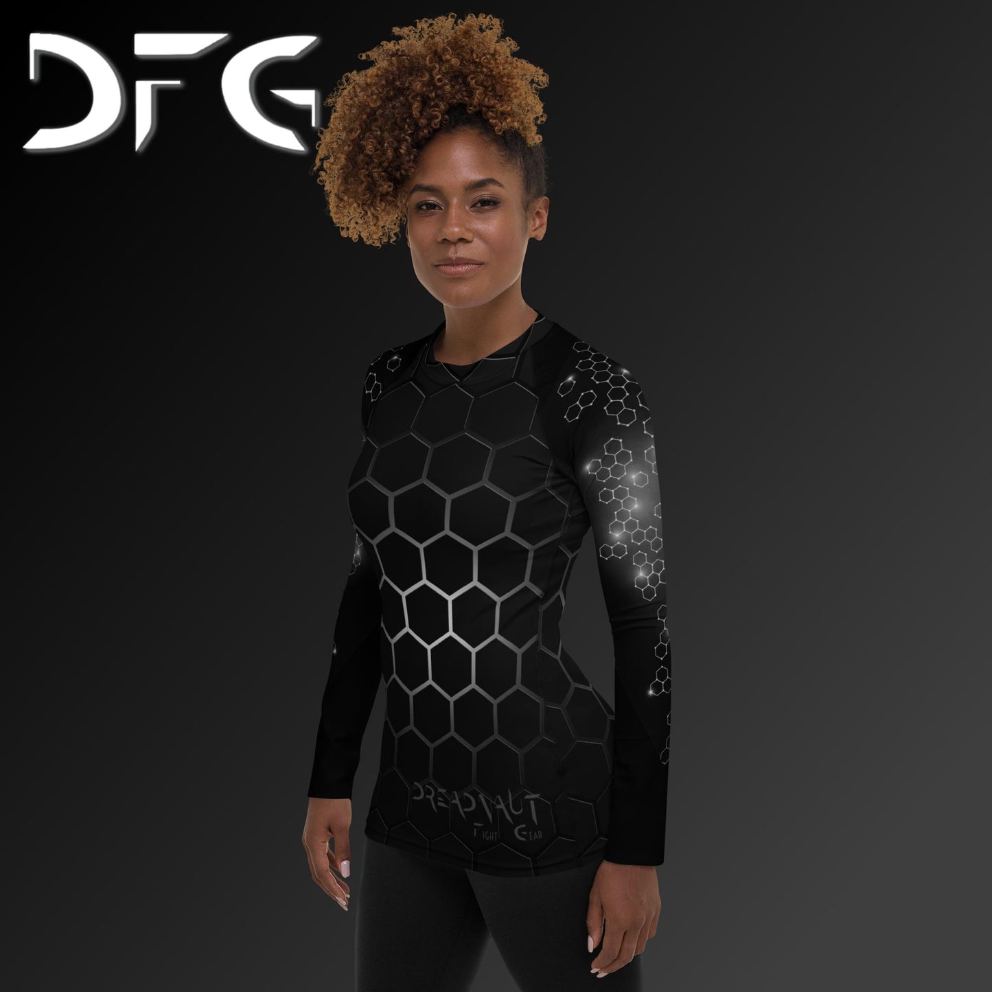 Feminine-Fit White Hex Long-Sleeved Rash Guard
