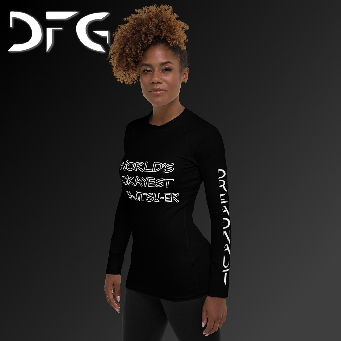 Feminine-Fit White OKAY Long-Sleeved Rash Guard