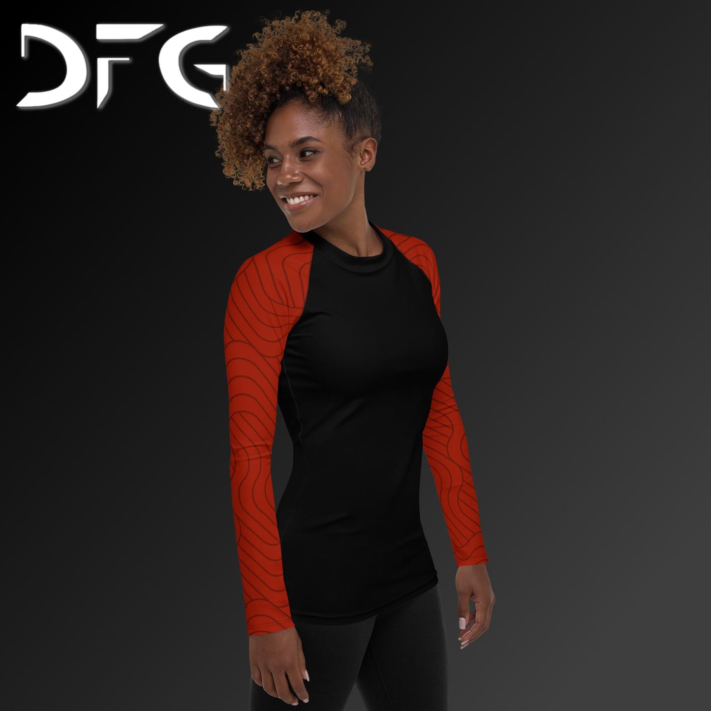 Feminine-Fit Black/Red S-Curve Long-Sleeved Rash Guard