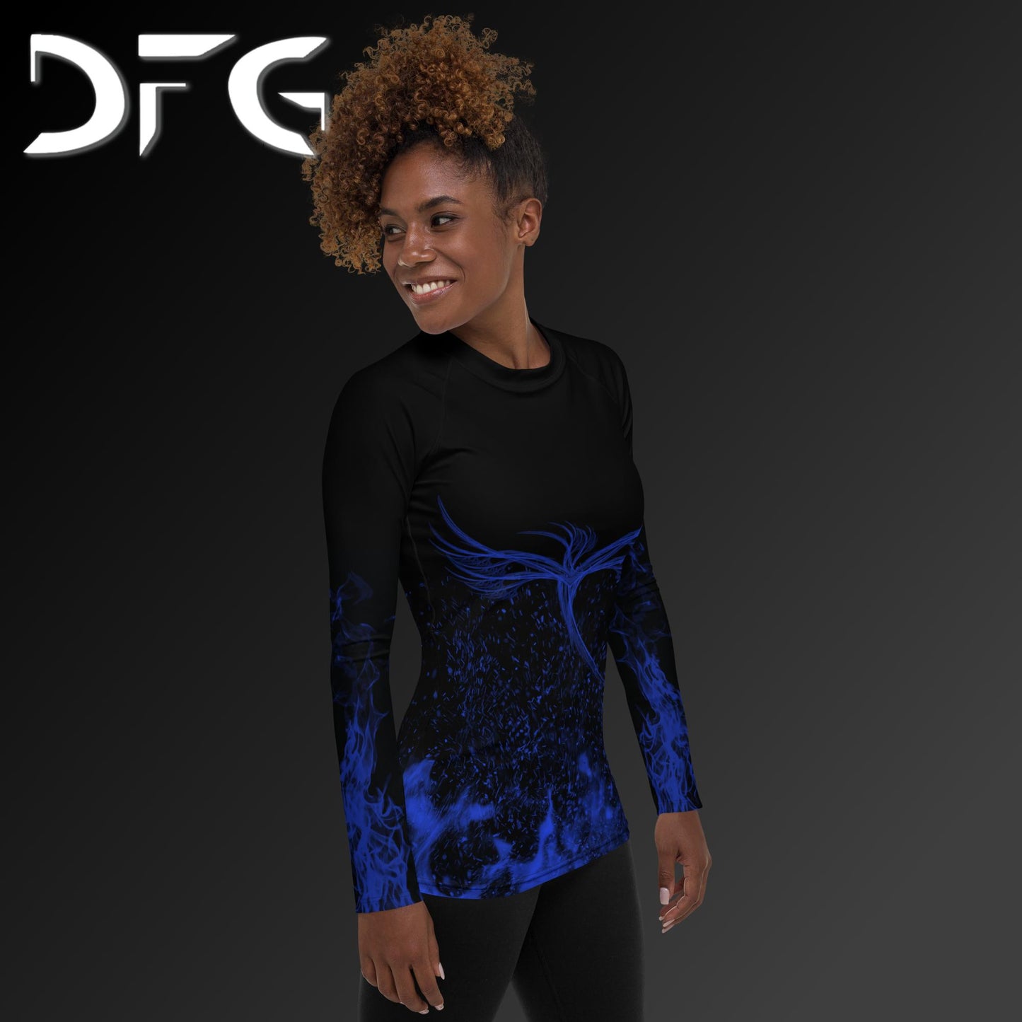 Feminine-Fit Blue Phoenix Long-Sleeved Rash Guard