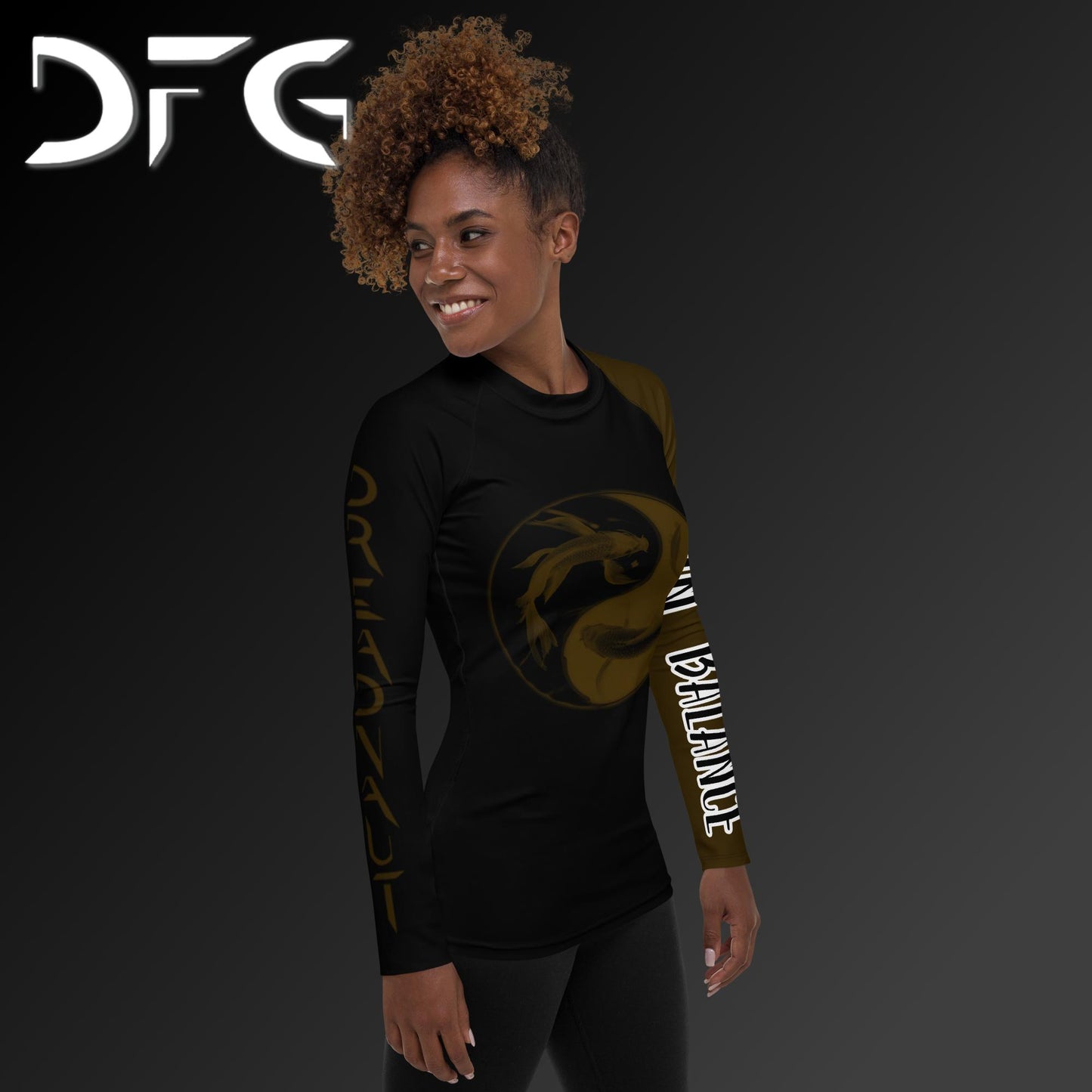 Feminine-Fit Brown Balance Long-Sleeved Rash Guard