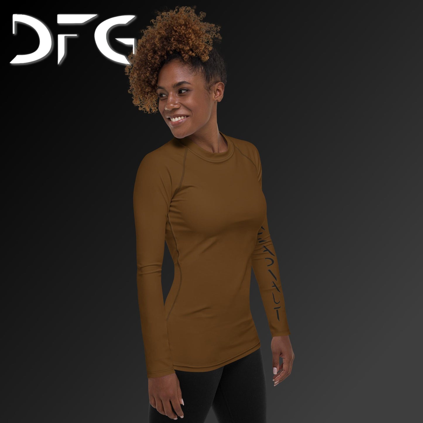 Feminine-Fit Brown Long-Sleeved Rash Guard