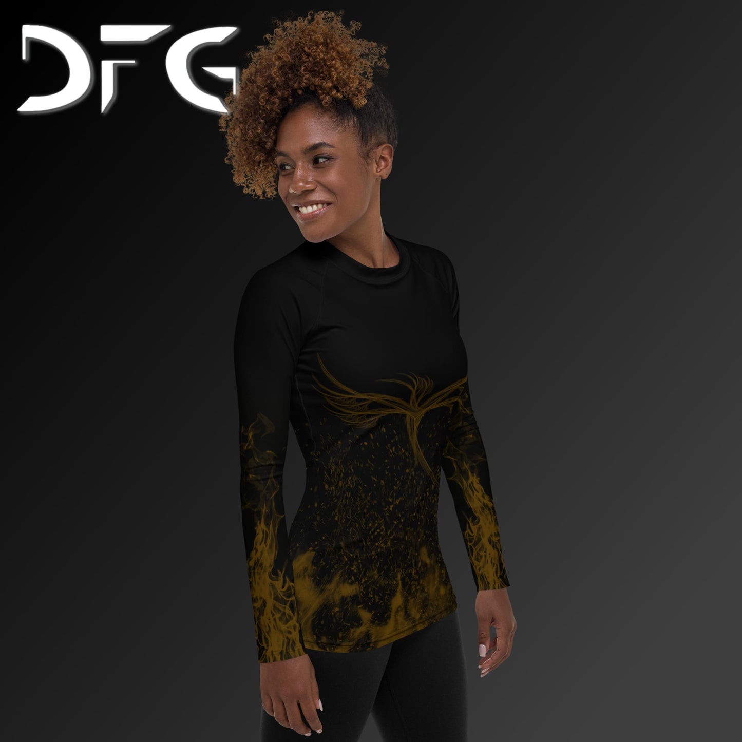 Feminine-Fit Brown Phoenix Long-Sleeved Rash Guard
