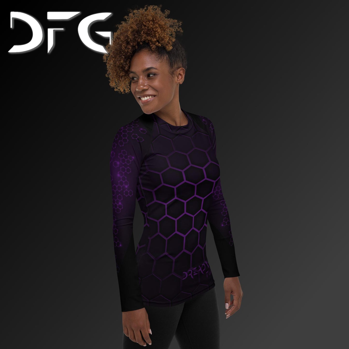 Feminine-Fit Purple Hex Long-Sleeved Rash Guard