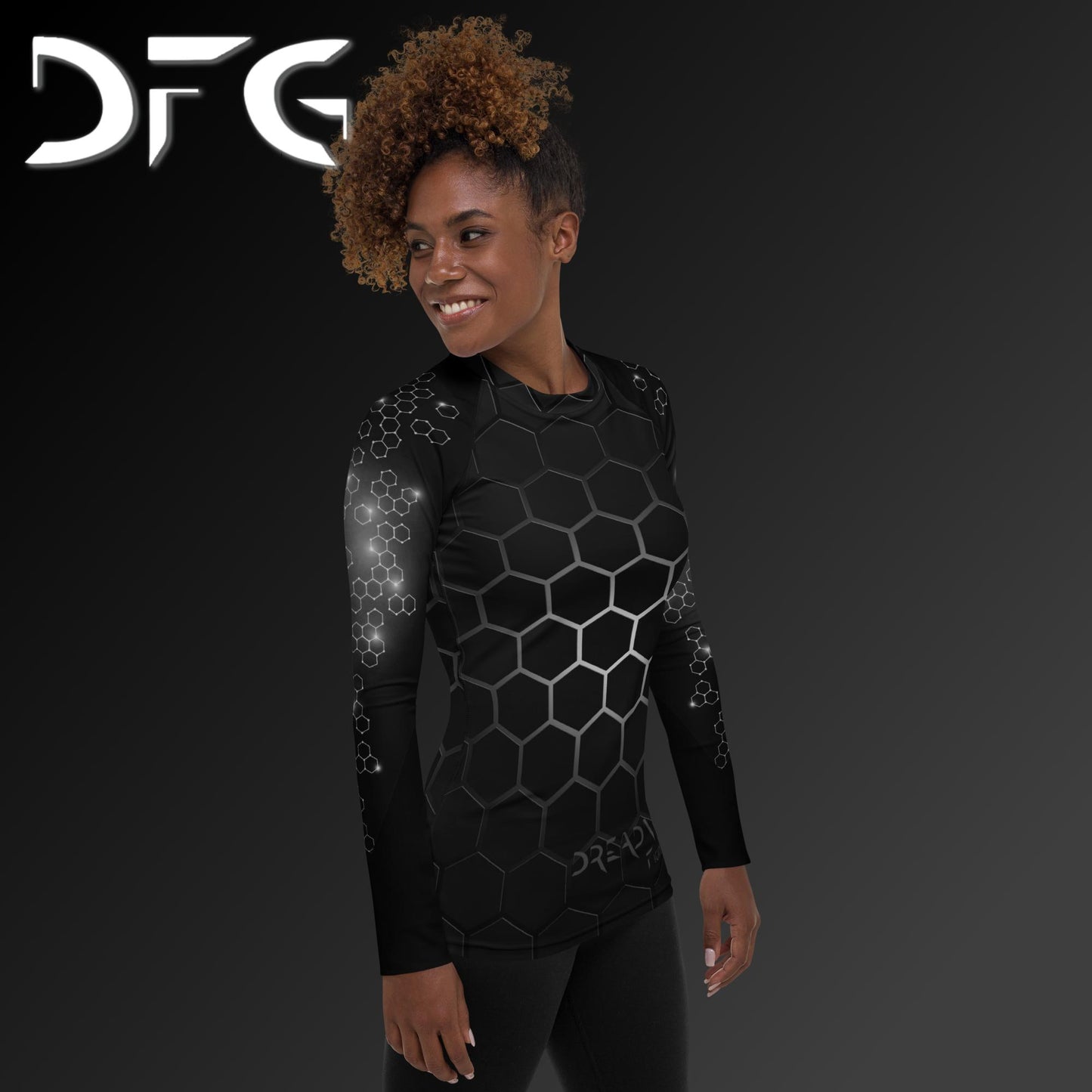 Feminine-Fit White Hex Long-Sleeved Rash Guard