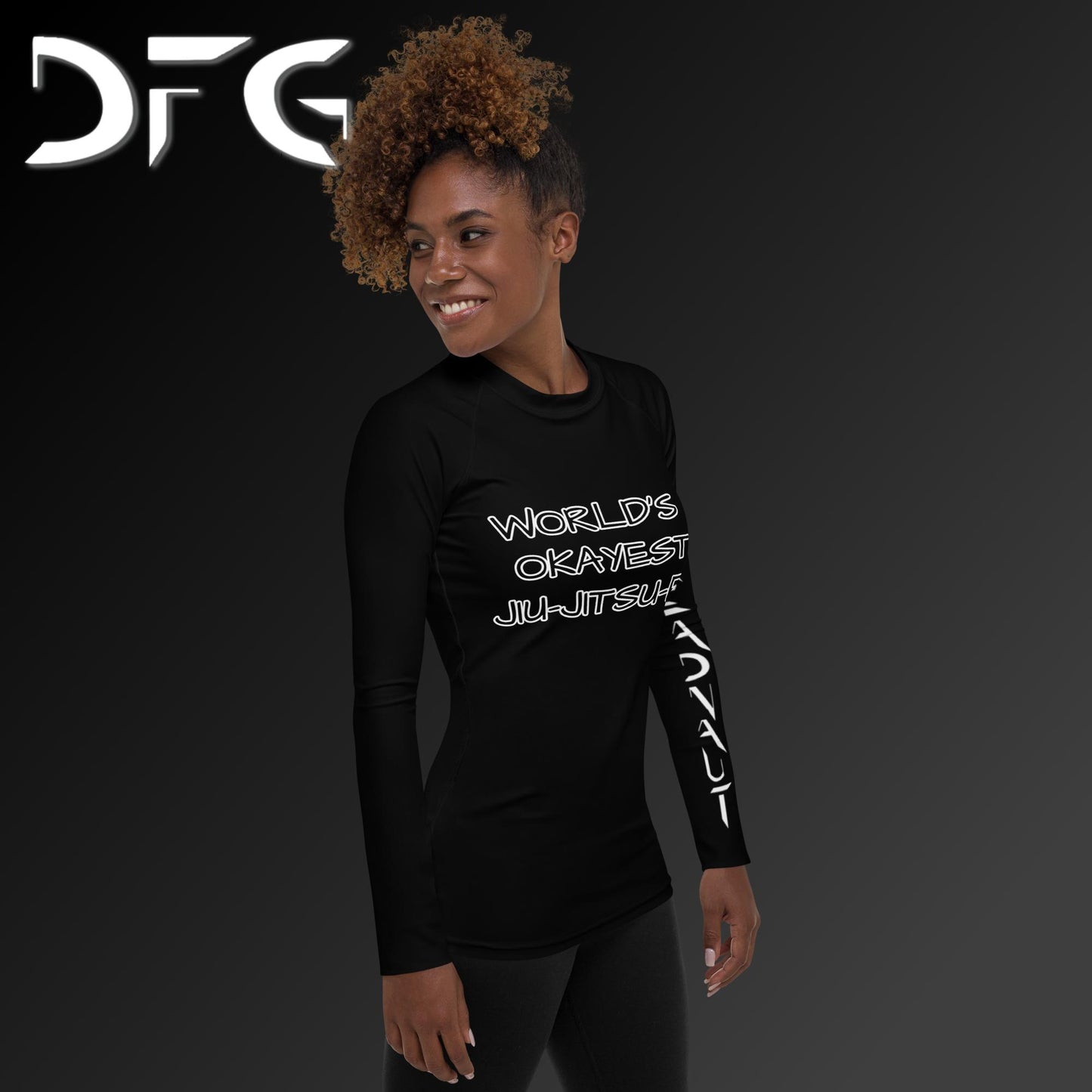 Feminine-Fit White OKAY Long-Sleeved Rash Guard