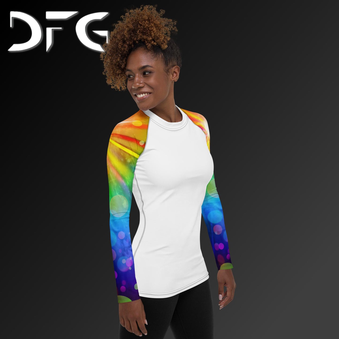Feminine-Fit Rainbow Rays Long-Sleeved Rash Guard