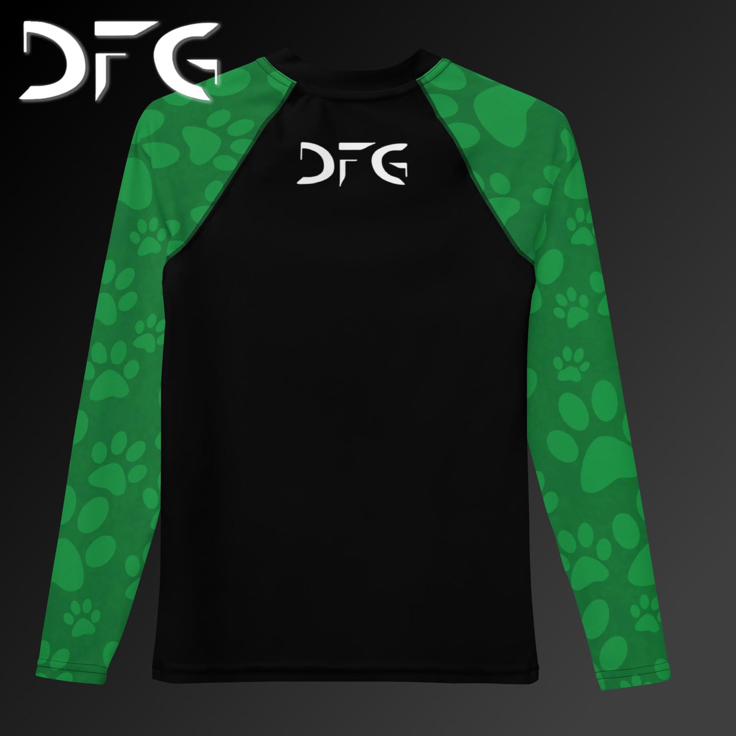Youth Green Pawprints Long-Sleeved Rash Guard