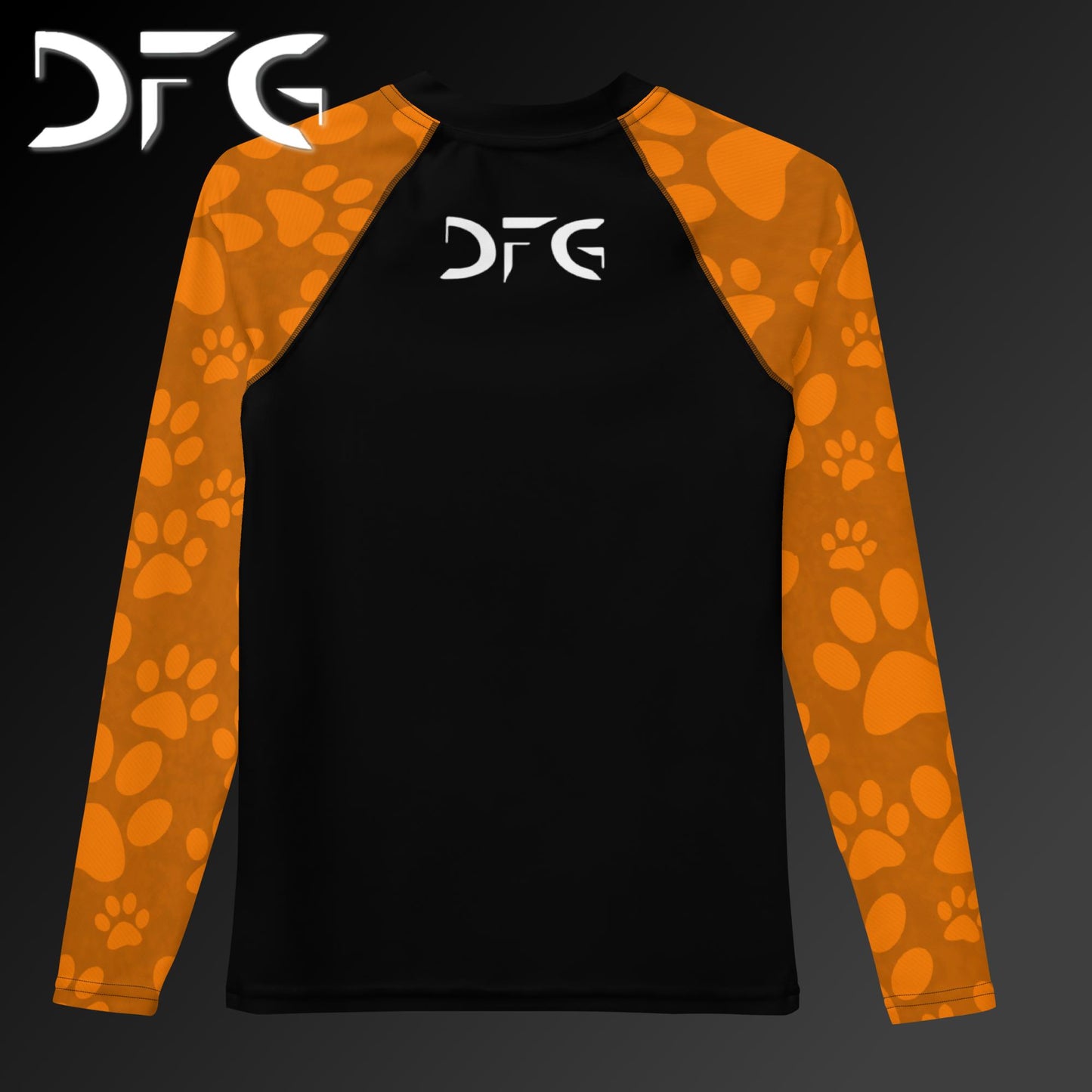Youth Orange Pawprints Long-Sleeved Rash Guard
