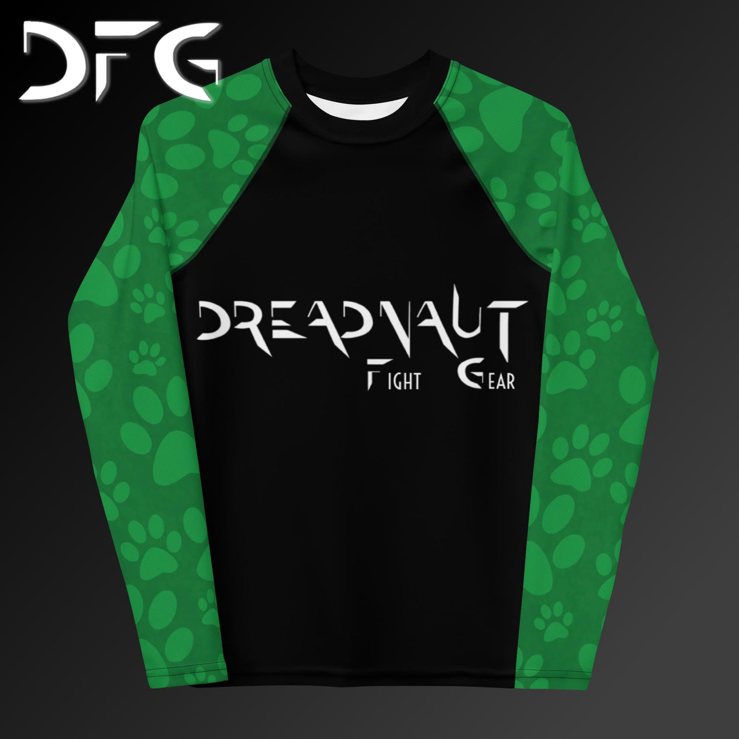 Youth Green Pawprints Long-Sleeved Rash Guard