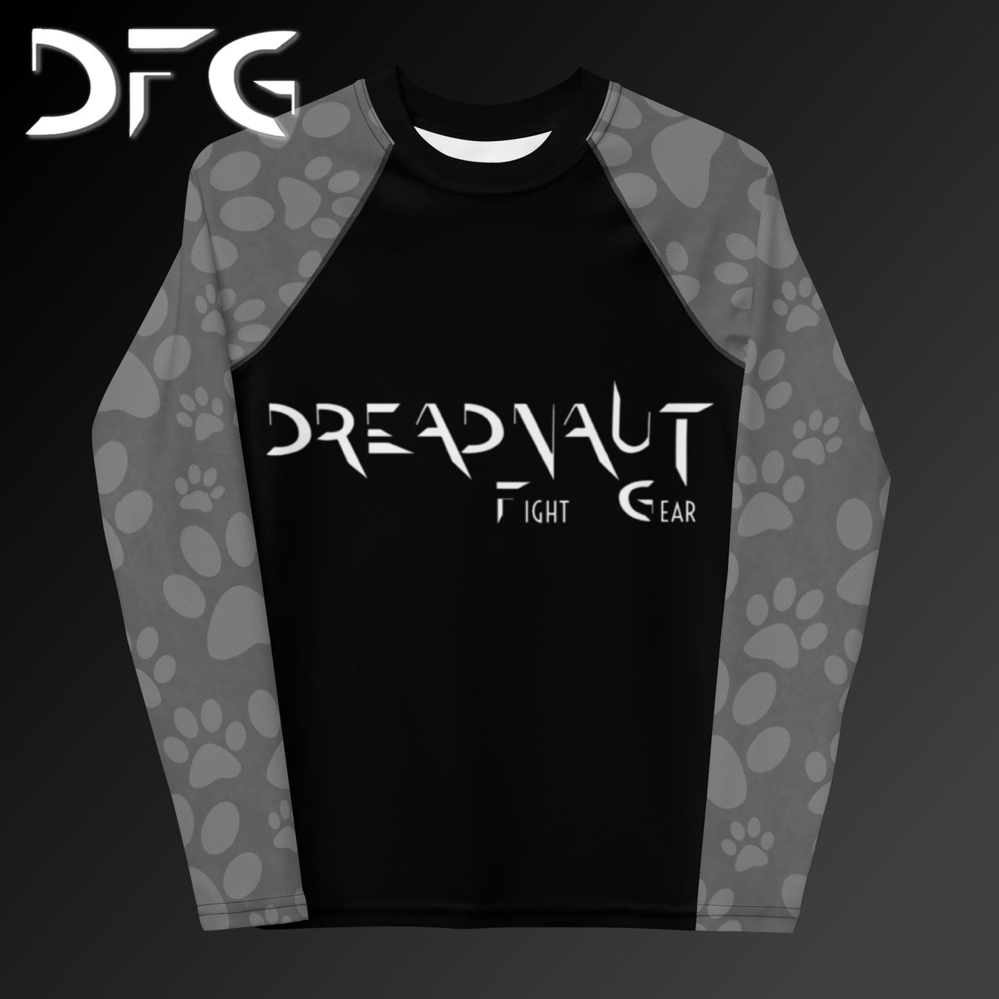Youth Grey Pawprints Long-Sleeved Rash Guard