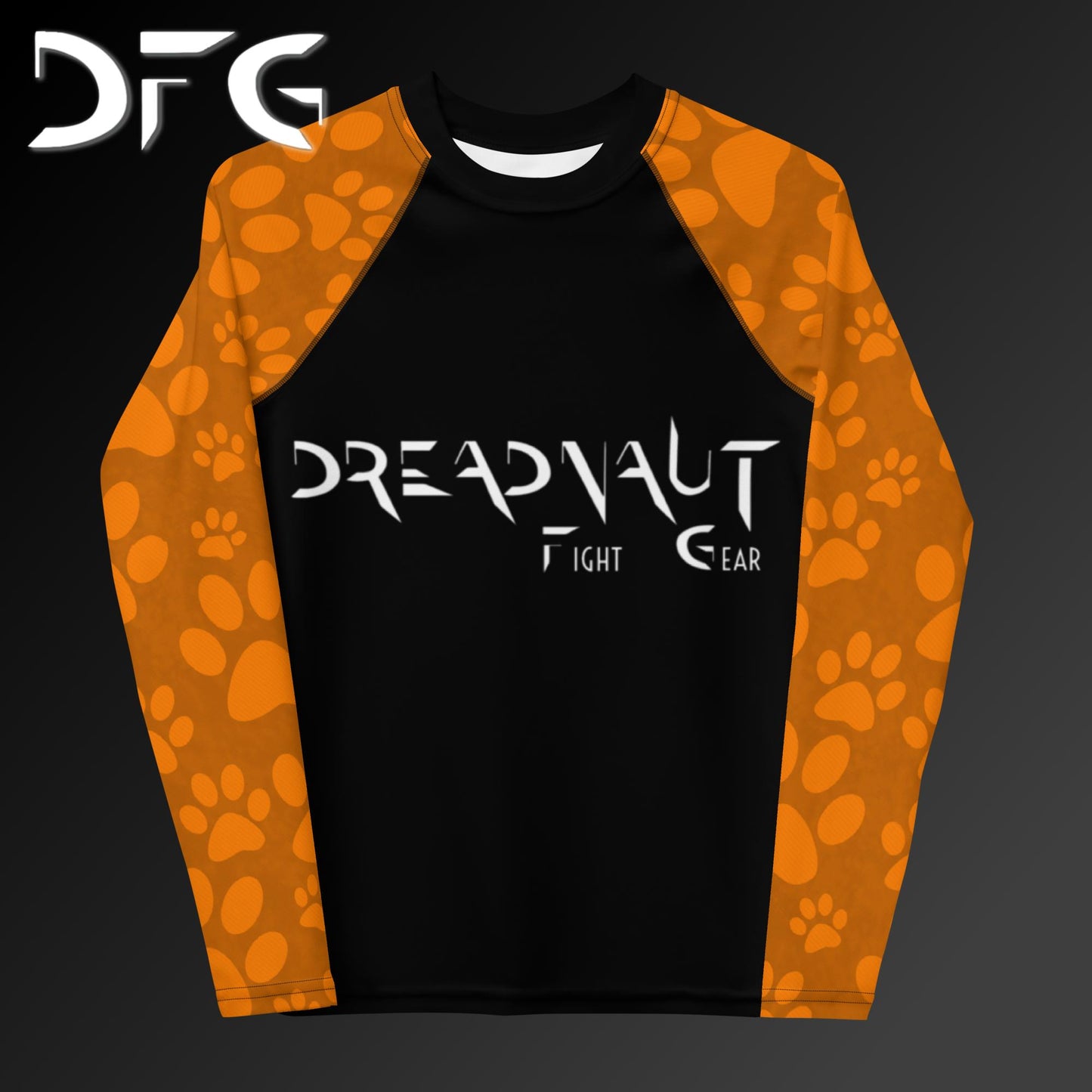 Youth Orange Pawprints Long-Sleeved Rash Guard