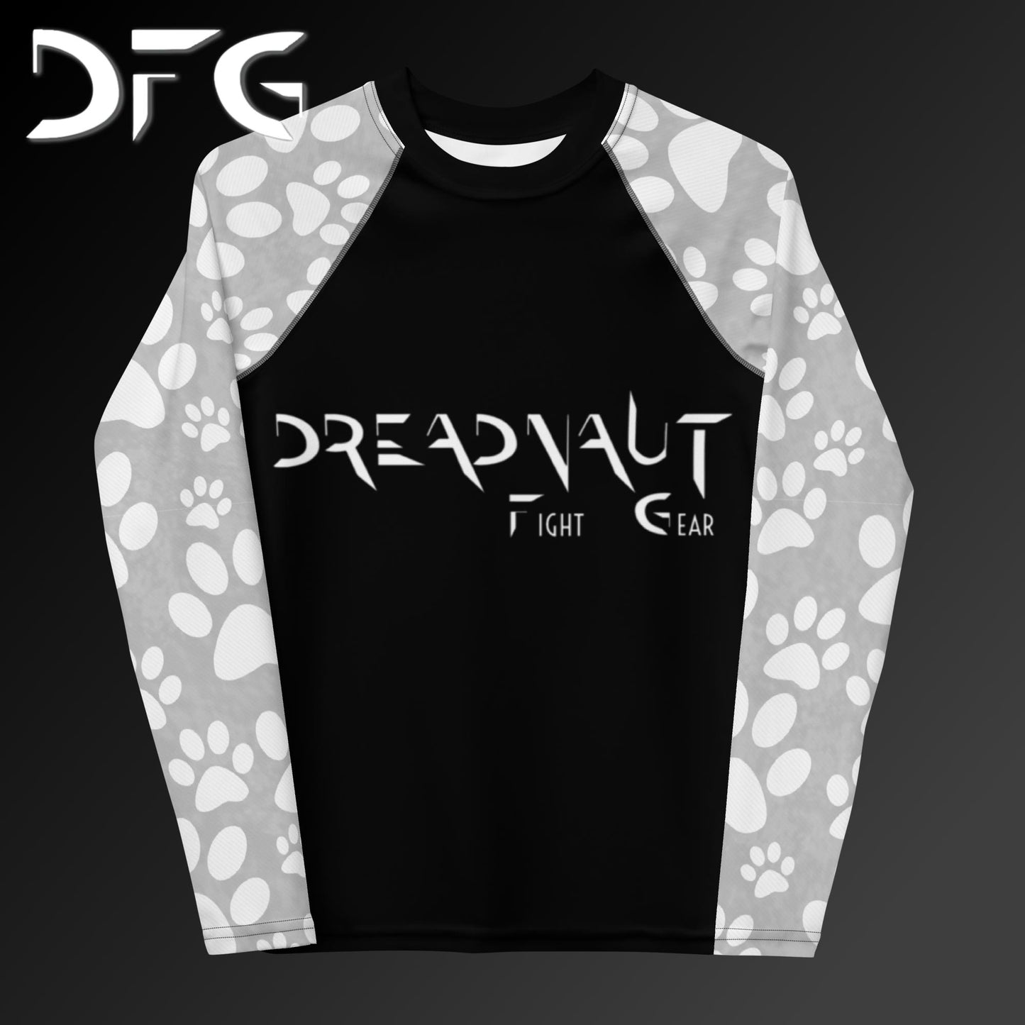 Youth White Pawprints Long-Sleeved Rash Guard