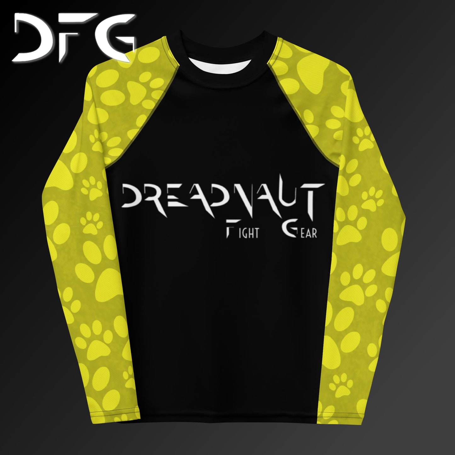 Youth Yellow Pawprints Long-Sleeved Rash Guard