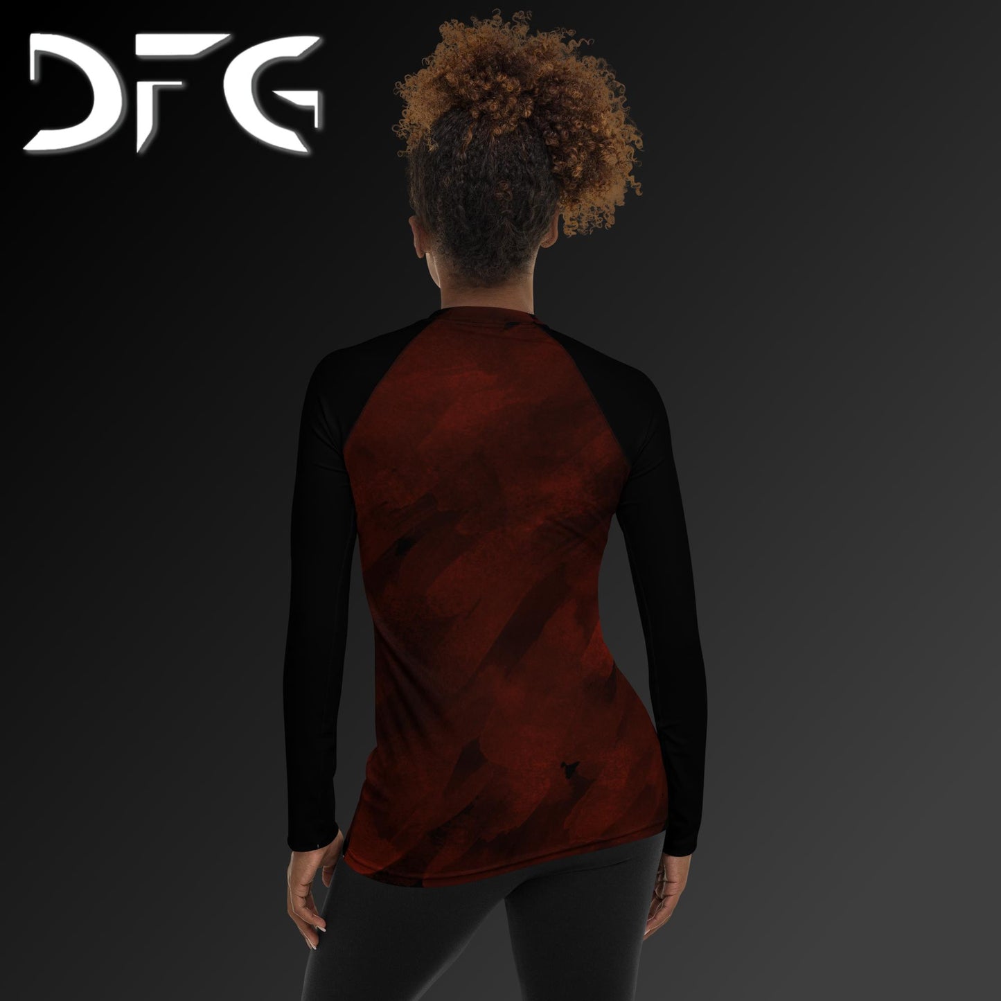 Feminine-Fit Black/Red Strokes Long-Sleeved Rash Guard