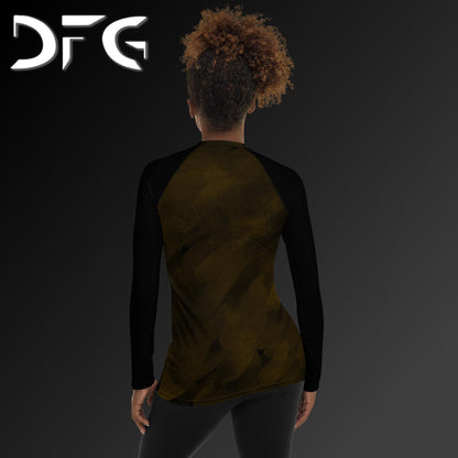 Feminine-Fit Brown Strokes Long-Sleeved Rash Guard