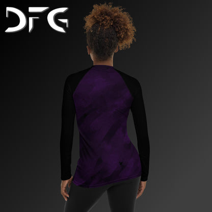 Feminine-Fit Purple Strokes Long-Sleeved Rash Guard