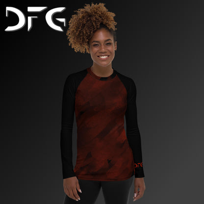 Feminine-Fit Black/Red Strokes Long-Sleeved Rash Guard