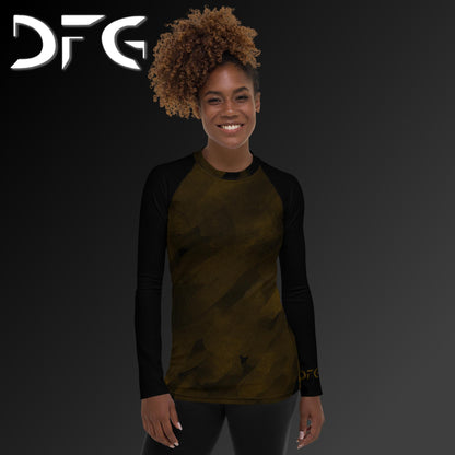 Feminine-Fit Brown Strokes Long-Sleeved Rash Guard