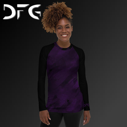 Feminine-Fit Purple Strokes Long-Sleeved Rash Guard