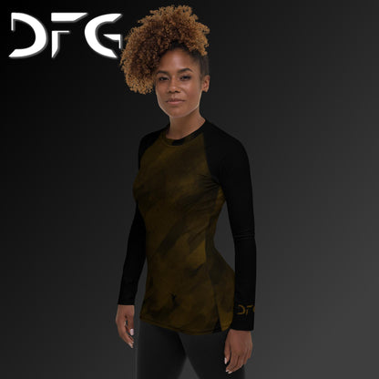 Feminine-Fit Brown Strokes Long-Sleeved Rash Guard