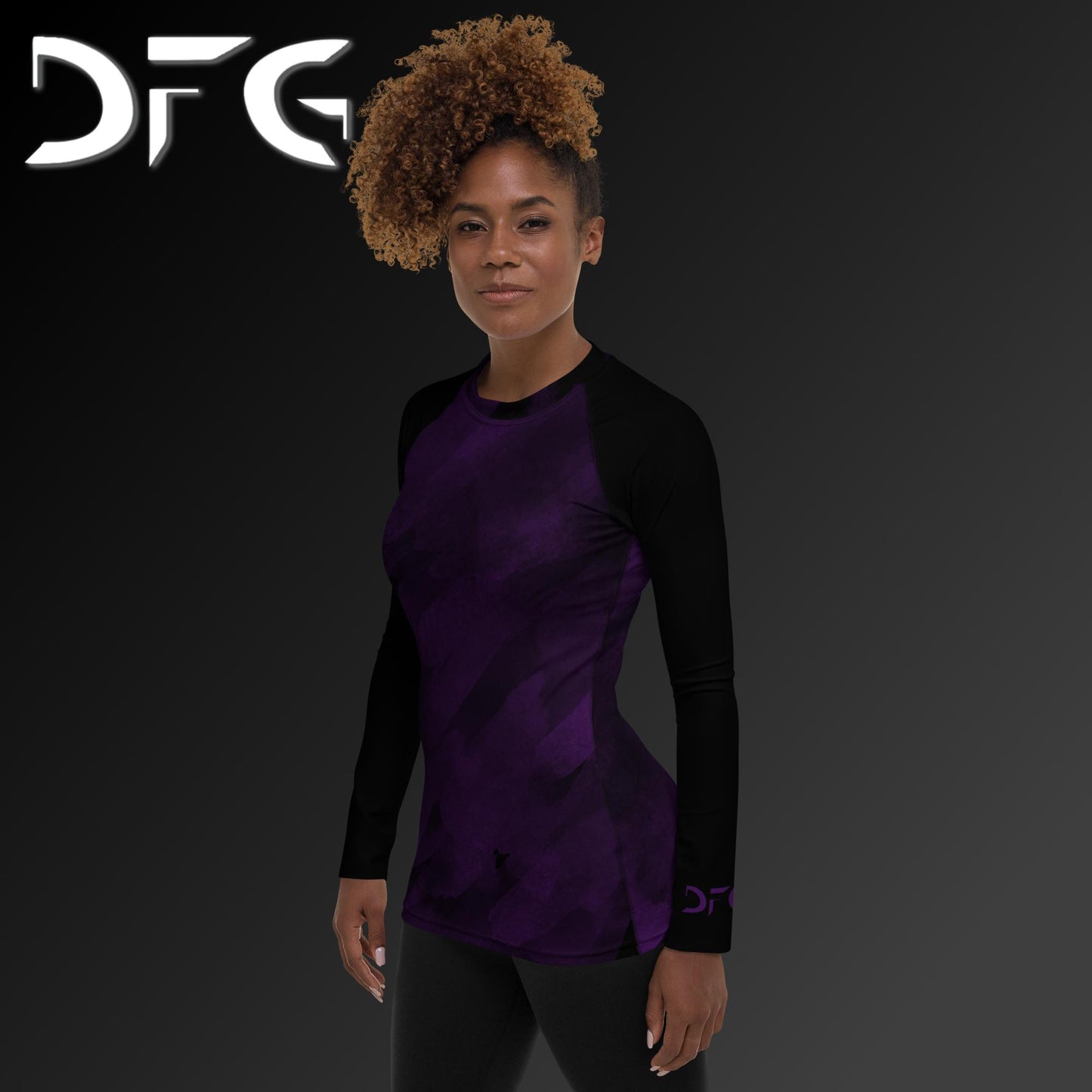 Feminine-Fit Purple Strokes Long-Sleeved Rash Guard