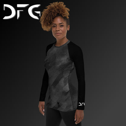 Feminine-Fit White Strokes Long-Sleeved Rash Guard