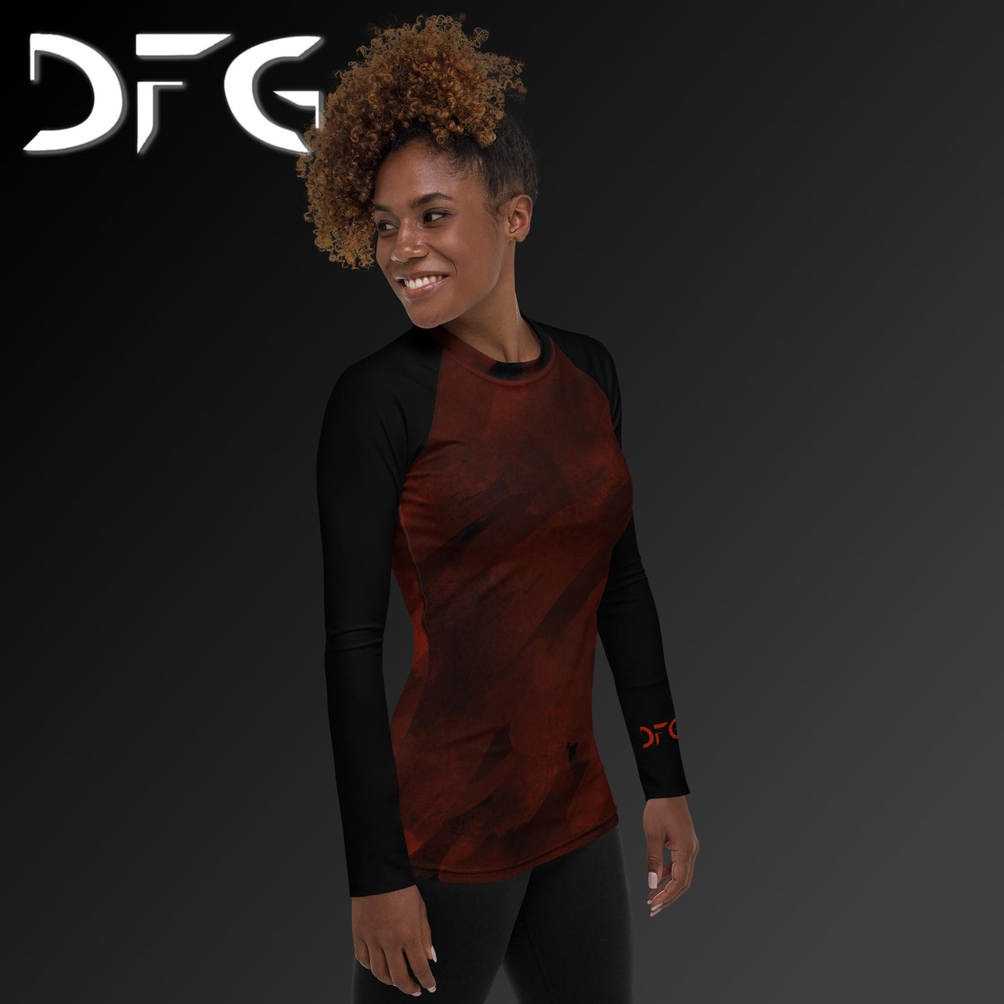 Feminine-Fit Black/Red Strokes Long-Sleeved Rash Guard
