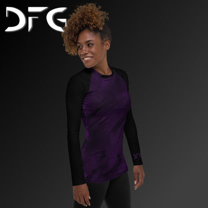 Feminine-Fit Purple Strokes Long-Sleeved Rash Guard
