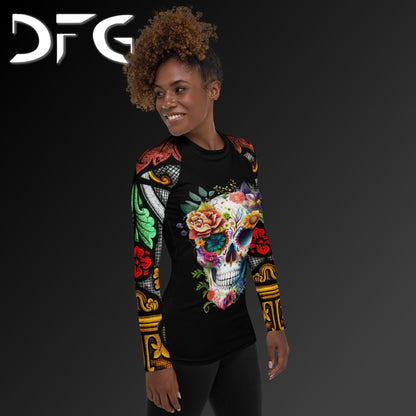 Feminine-Fit Sugar Skull Long-Sleeved Rash Guard